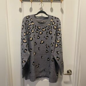 BloomChic Women Plus Size Gray Tan Leopard  Sweater - 22-24 - Like New, No Tags